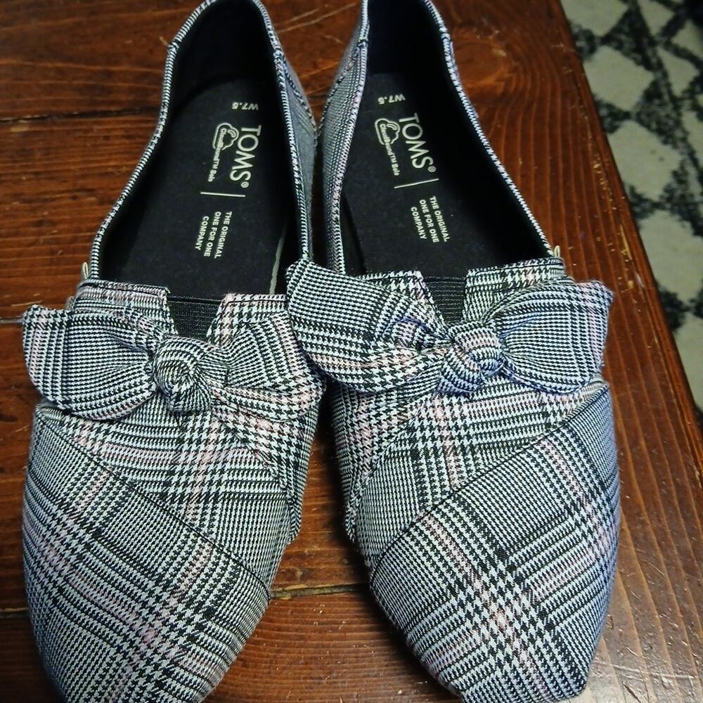 Toms Women's Alpargata Classic Plaid Bow Tie Slip-On Flats 7.5 W EUC